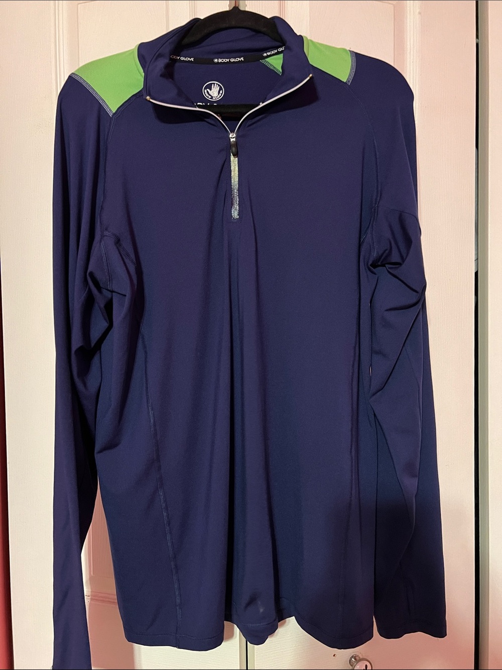 Body Glove Navy Half-Zip Pullover with Lime Shoulder Panels Size Large